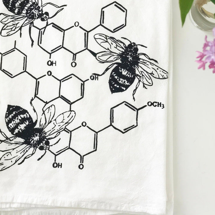 Square Cotton Kitchen Towel, Honey Chemistry (Black)