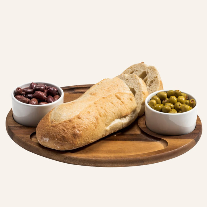 Acacia Wood Charcuterie Board, 2 Ceramic Dishes