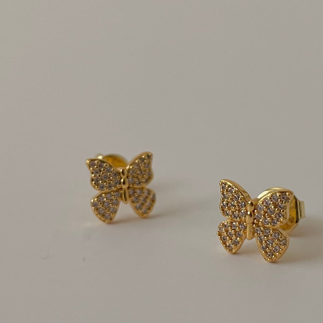 Butterfly Stud Earrings, 18k Gold Plated