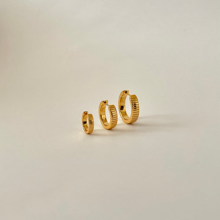 Ribbed Hoop Earrings, 18k Gold Plated