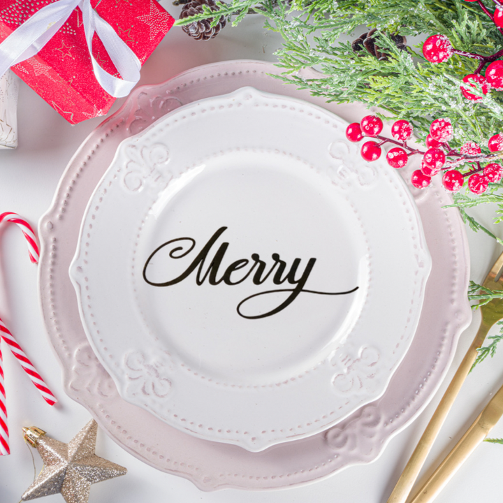 Place-Anywhere Holiday Wooden Plate Decor, Black or Gold Variety of Words