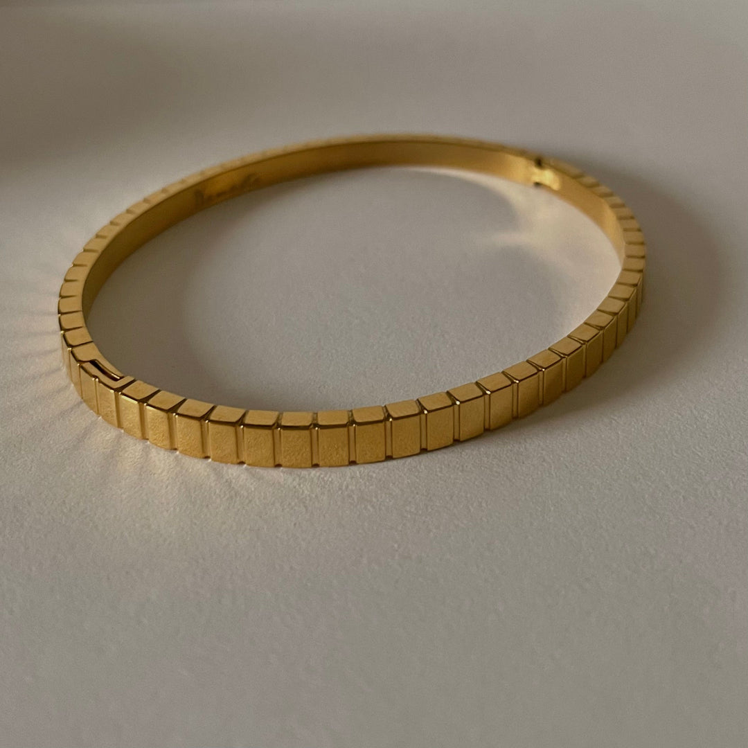 Ribbed Cuff Bracelet, 18k Gold Plated