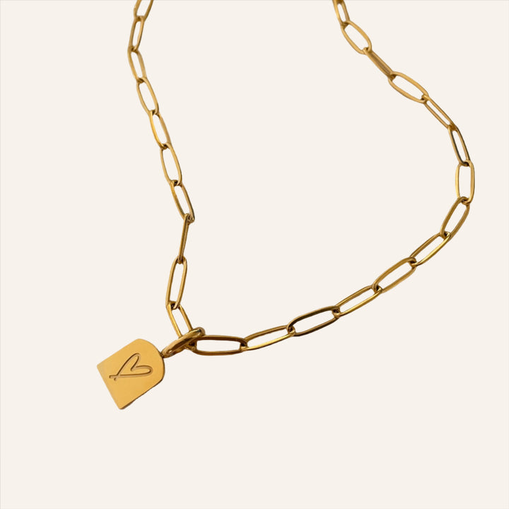 Heart Charm Paperclip Necklace, 18K Gold Plated