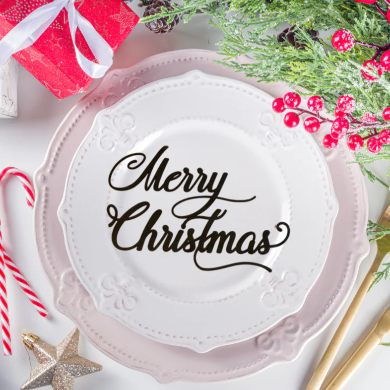 Place-Anywhere Holiday Wooden Plate Decor, Black or Gold Variety of Words