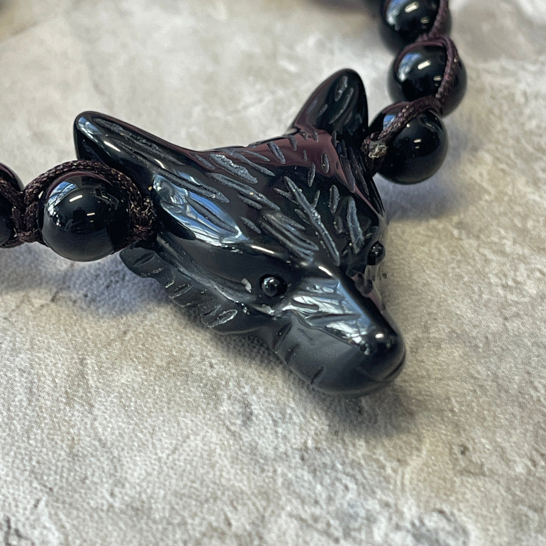 Wolf Spirit Animal Beads Bracelet, Choice of Stone