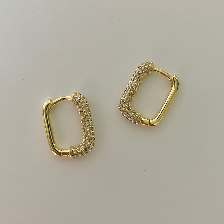 Zirconia Stone Gold Earrings, Rectangle