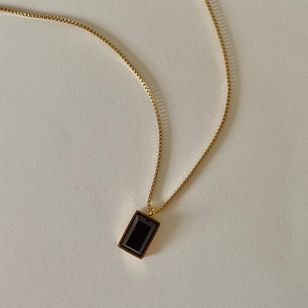 Bullion Stone Necklace, 18k Gold Plated