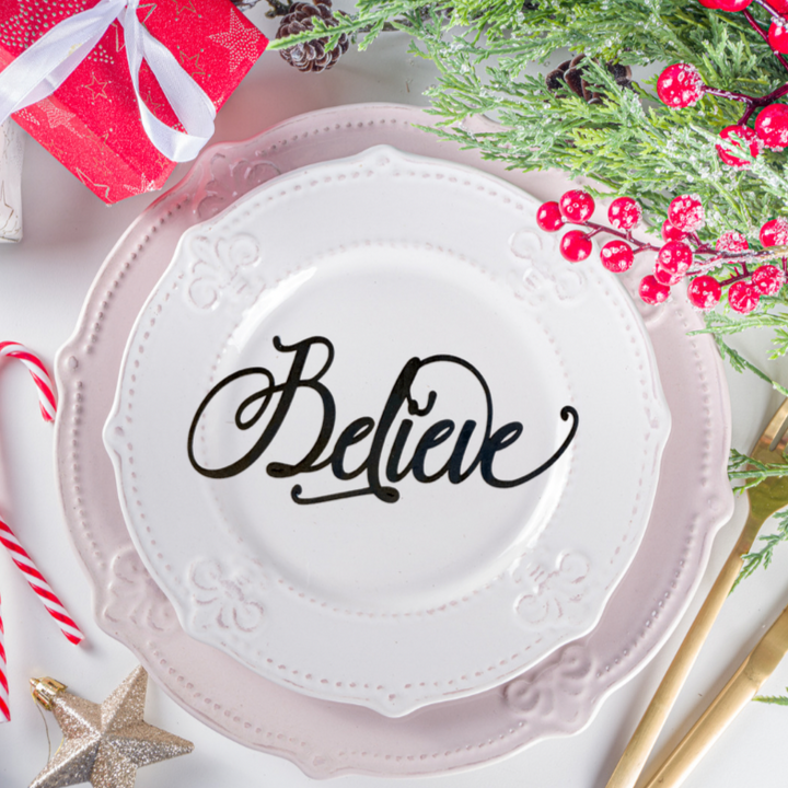 Place-Anywhere Holiday Wooden Plate Decor, Black or Gold Variety of Words