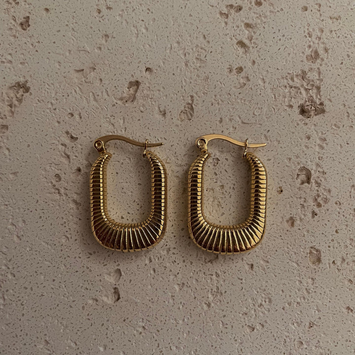 Minimalist Ribbed Hoops, 18k Gold Plated