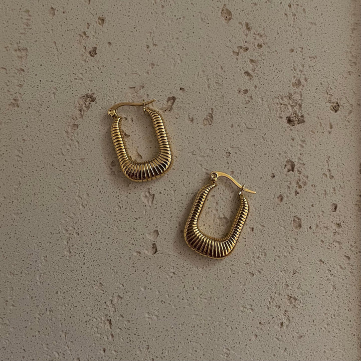 Minimalist Ribbed Hoops, 18k Gold Plated