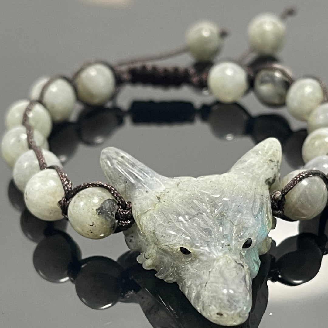 Wolf Spirit Animal Beads Bracelet, Choice of Stone