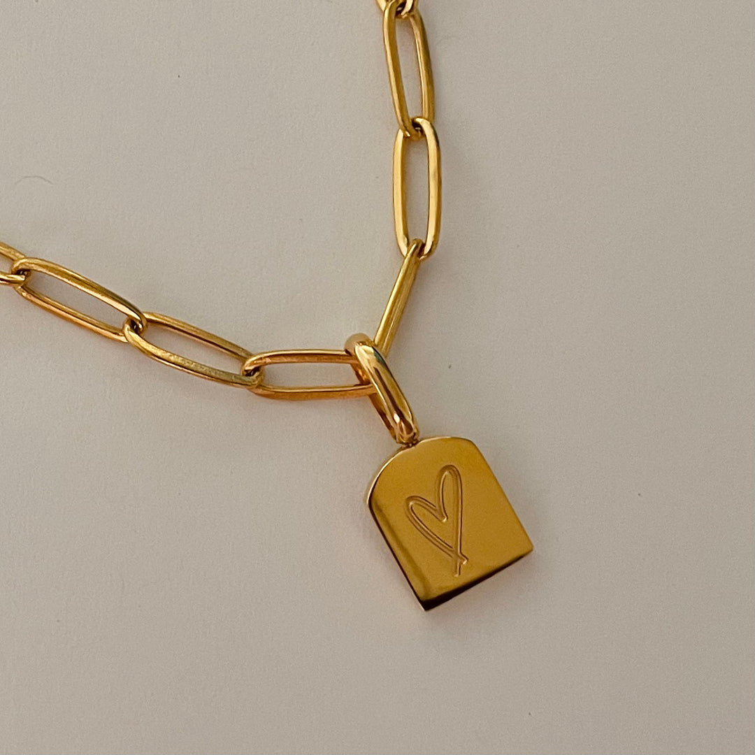 Heart Charm Paperclip Necklace, 18K Gold Plated