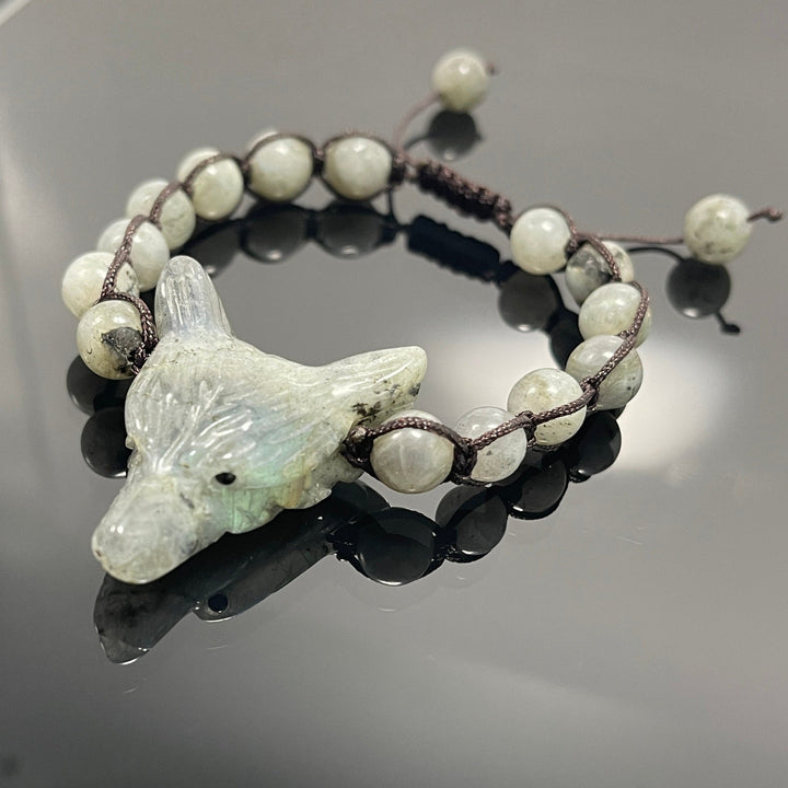 Wolf Spirit Animal Beads Bracelet, Choice of Stone