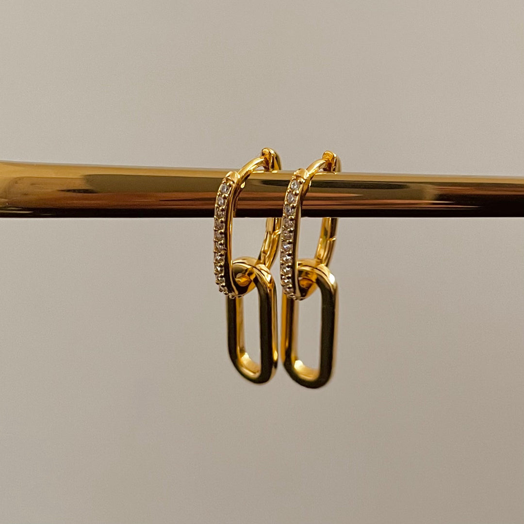 Paperclip Earrings, 18K Gold Plated