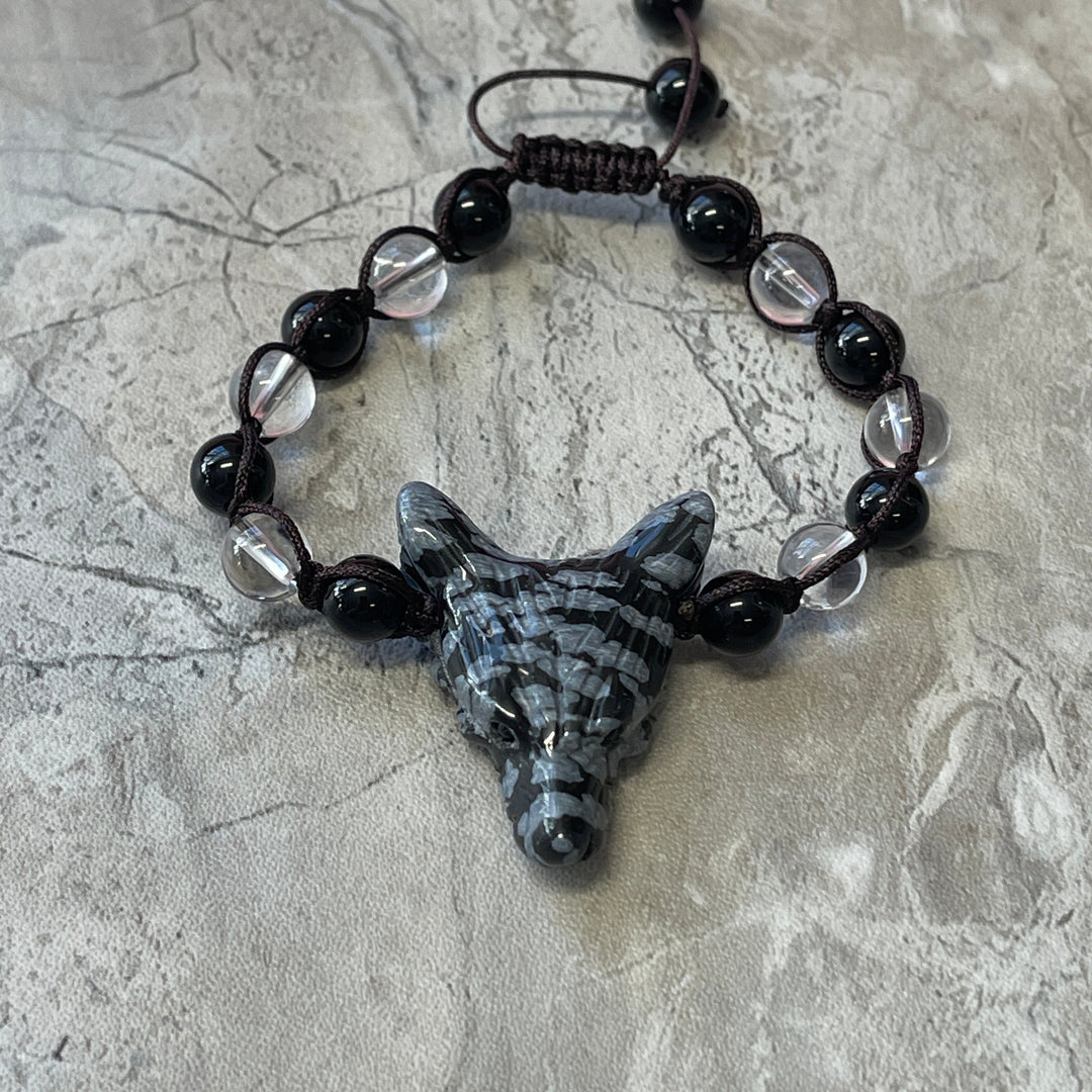 Wolf Spirit Animal Beads Bracelet, Choice of Stone