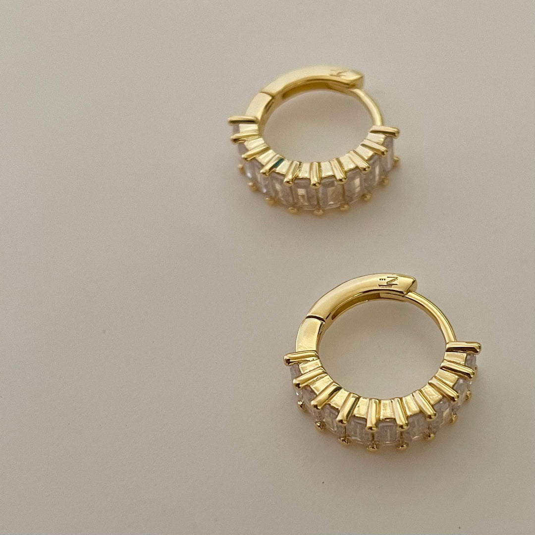 18k Gold-Plated Stone Huggies Earrings, Small
