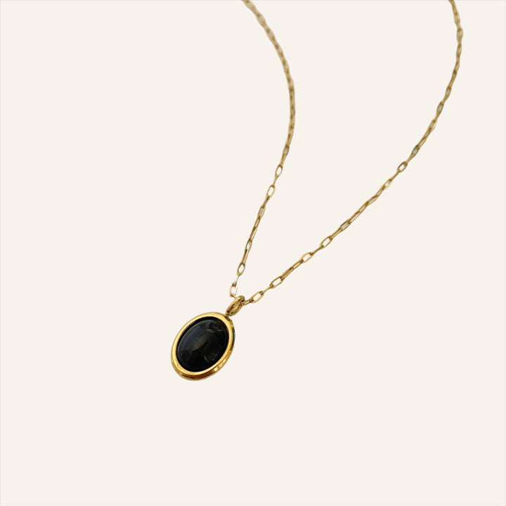 Oval Stone Necklace, 18K Gold Plated