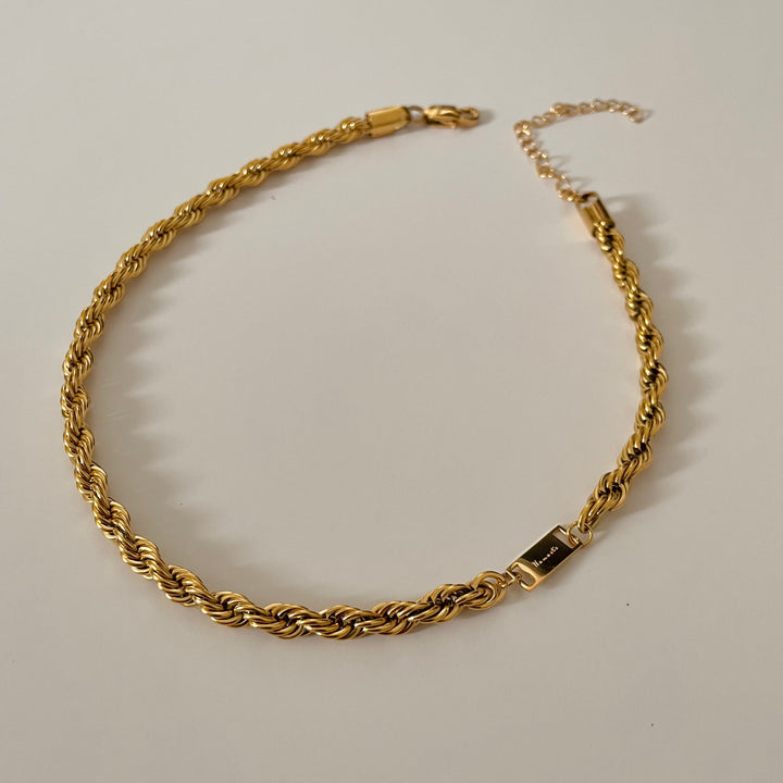 Rope Cord Choker Necklace, 18k Gold Plated