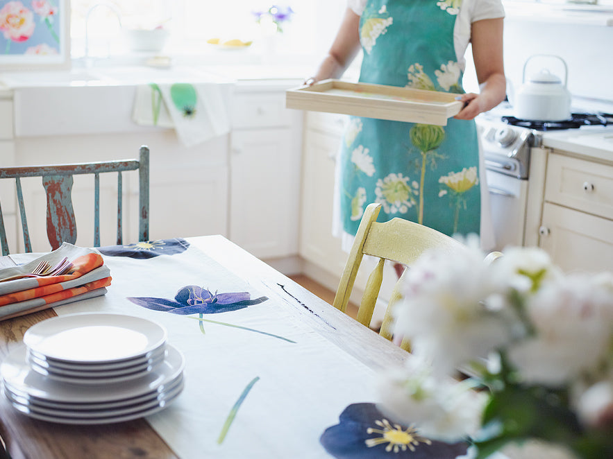 Table Runner, Black Flowers