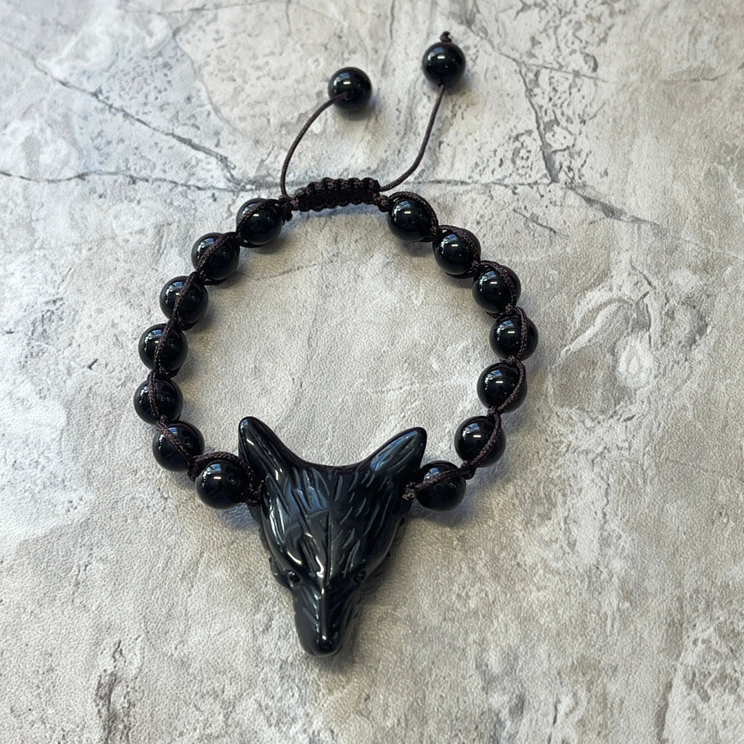 Wolf Spirit Animal Beads Bracelet, Choice of Stone