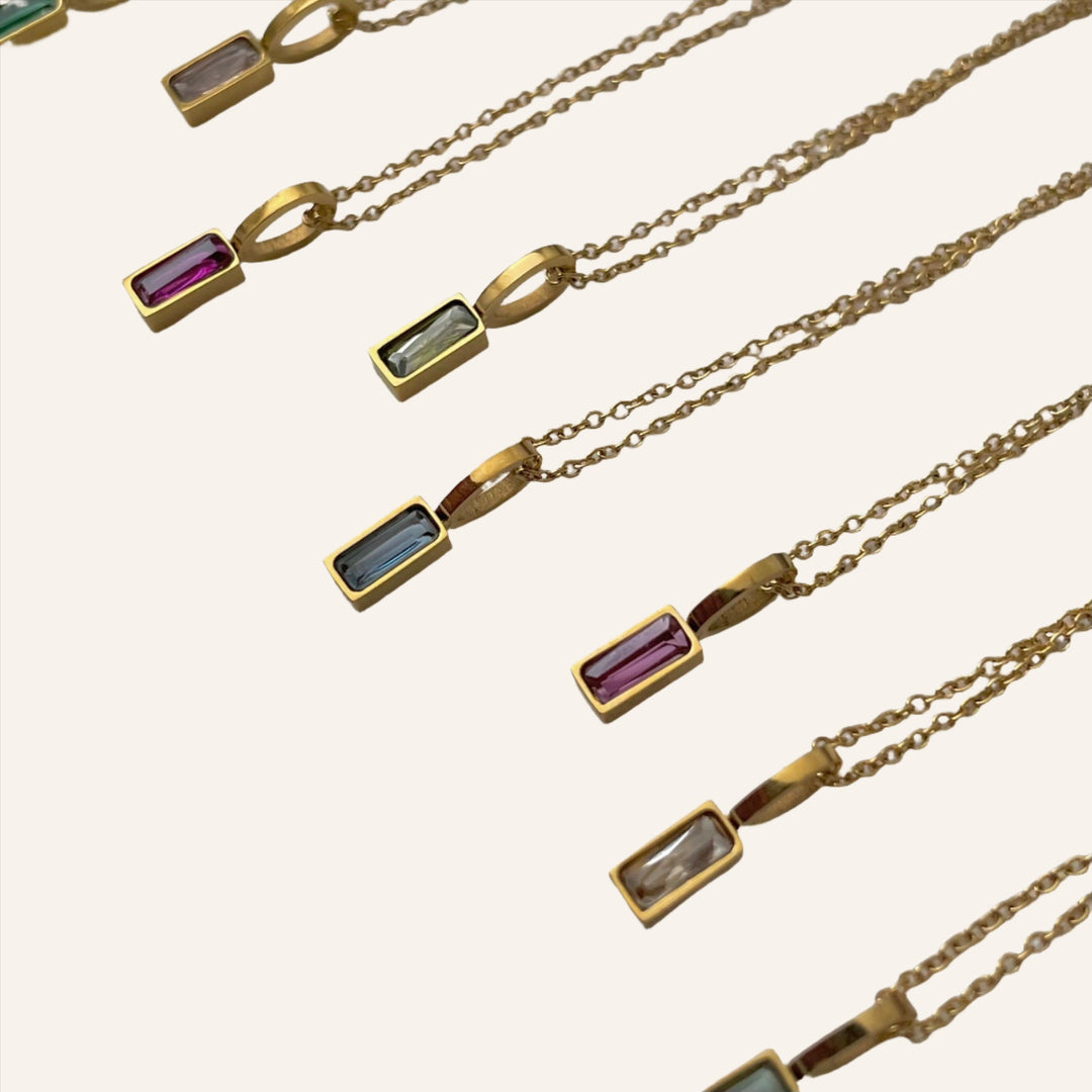 Dainty Birthstone Necklace, 18K Gold Plated