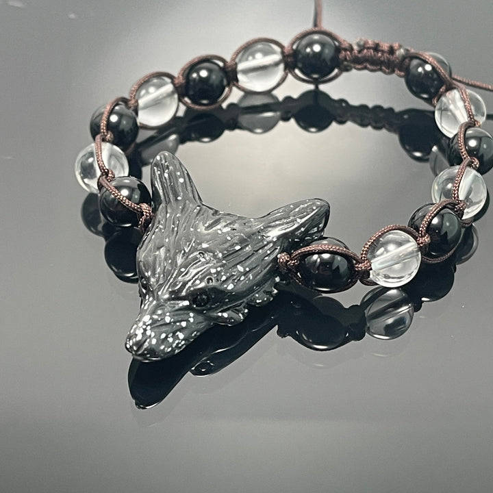 Wolf Spirit Animal Beads Bracelet, Choice of Stone