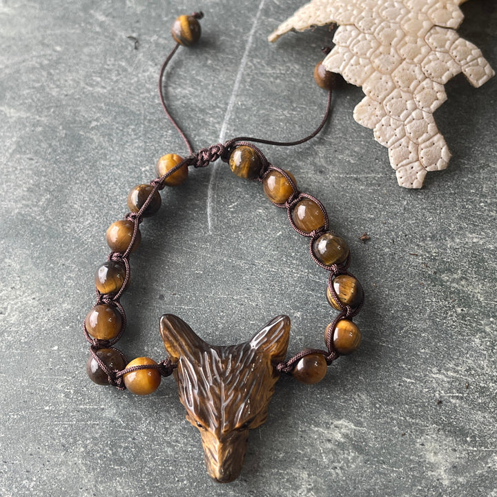 Wolf Spirit Animal Beads Bracelet, Choice of Stone