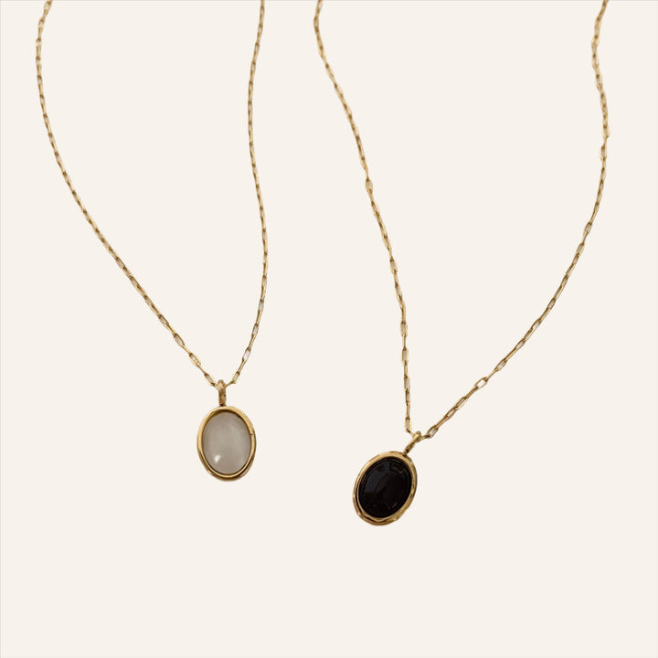 Oval Stone Necklace, 18K Gold Plated