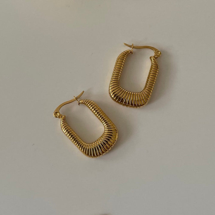 Minimalist Ribbed Hoops, 18k Gold Plated