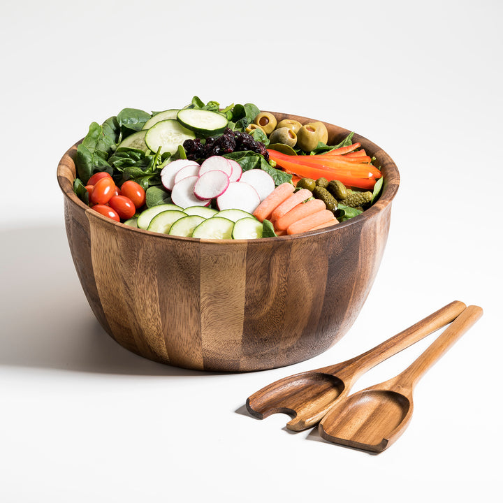 Wooden Salad Bowl with Servers, Extra Large