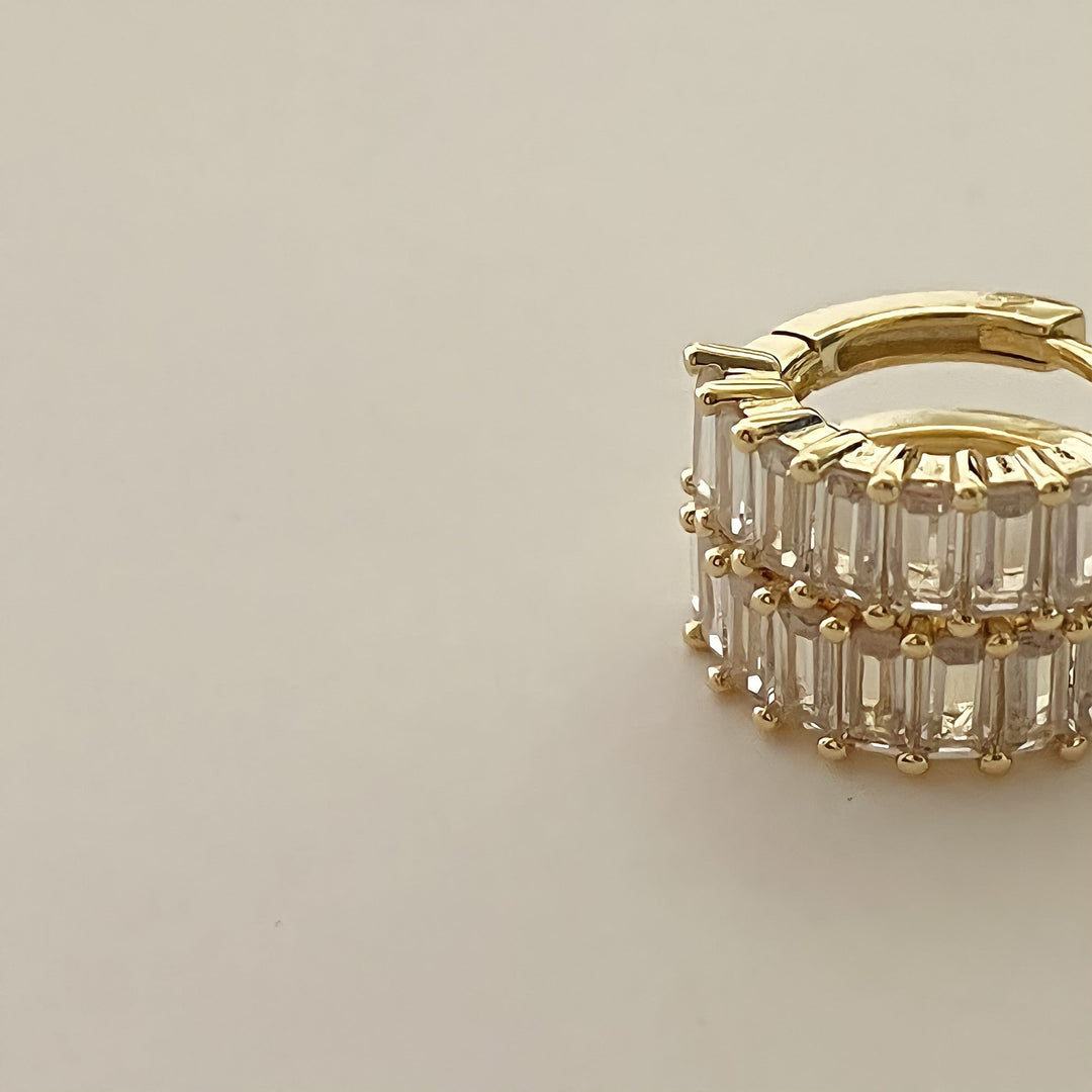 18k Gold-Plated Stone Huggies Earrings, Small