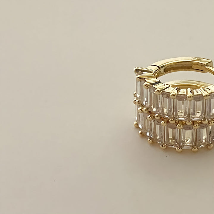 18k Gold-Plated Stone Huggies Earrings, Small