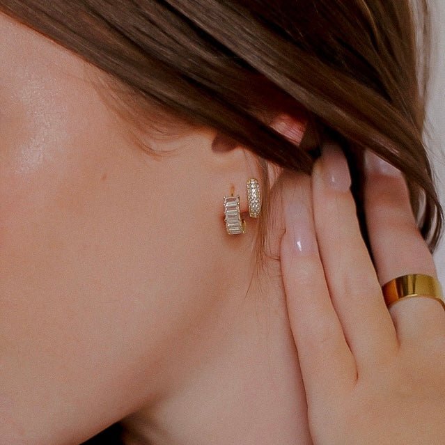 18k Gold-Plated Stone Huggies Earrings, Small