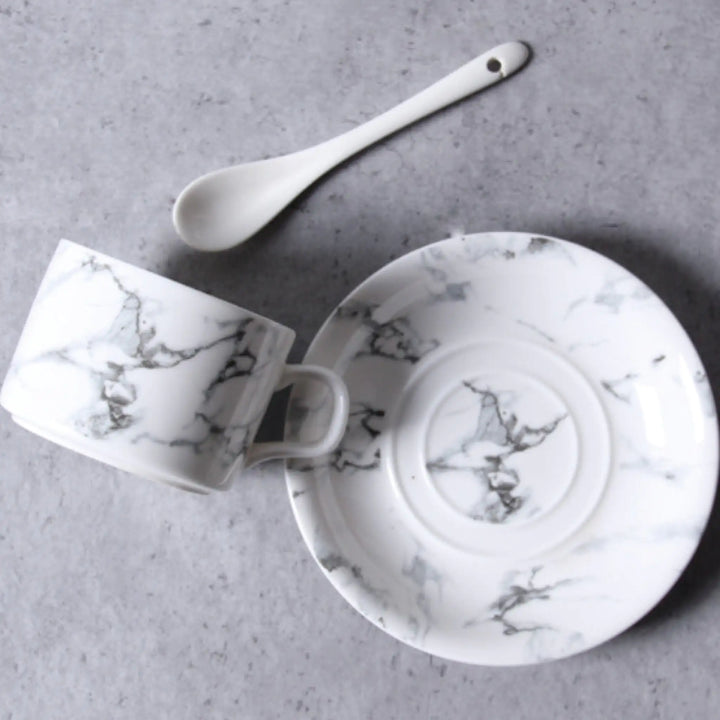 Ceramic Little Cup & Saucer 2 Piece Set, Marble Effect