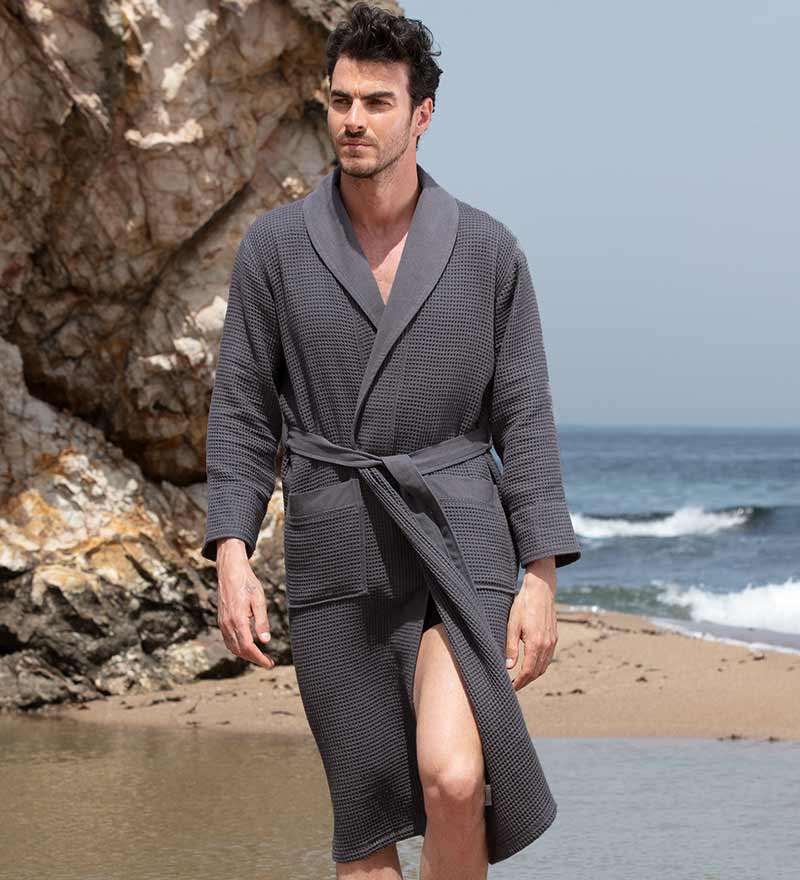 Men's Lightweight Waffle Robe, Full Length with Shawl Collar