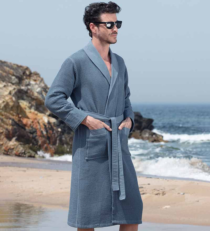 Men's Lightweight Waffle Robe, Full Length with Shawl Collar