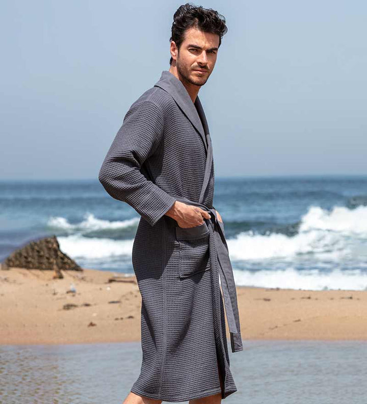 Men's Lightweight Waffle Robe, Full Length with Shawl Collar