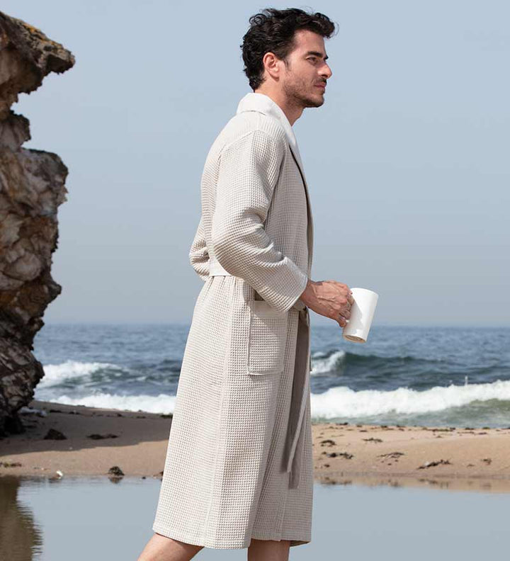 Men's Lightweight Waffle Robe, Full Length with Shawl Collar