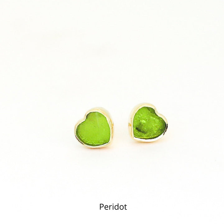 Heart Stud Gemstone Earrings, 14K Gold Filled