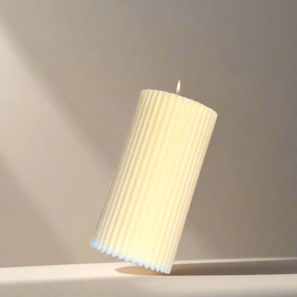 Ribbed Pillar Candle, Minimalist