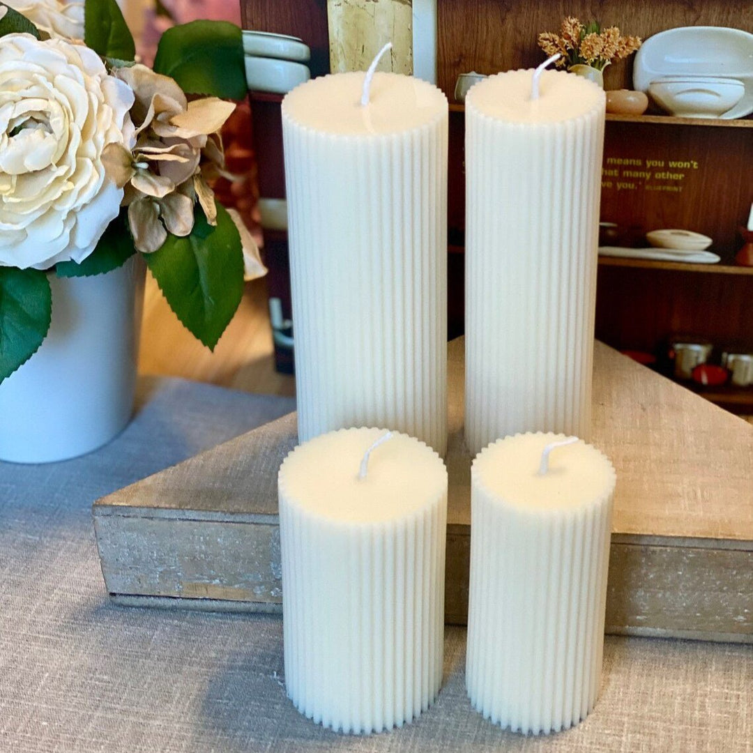 Ribbed Pillar Candle, Minimalist