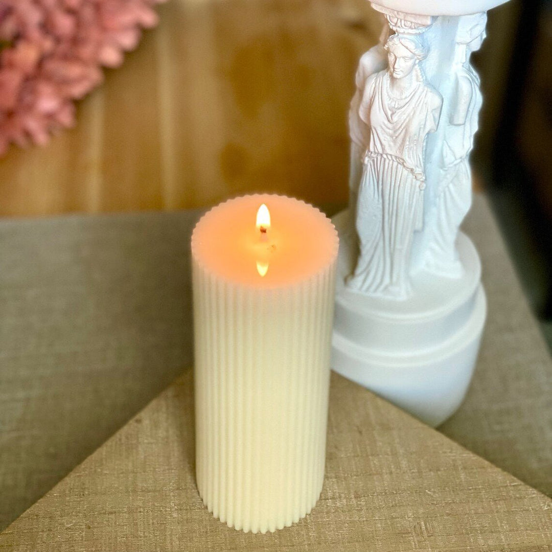 Ribbed Pillar Candle, Minimalist