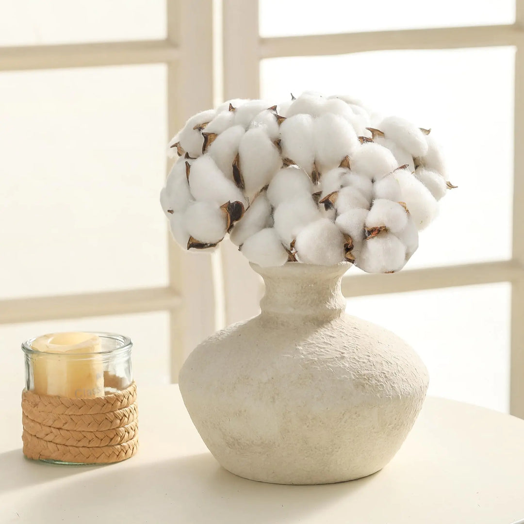 Hand-painted Textured Ivory White Vase, 6" Rustic