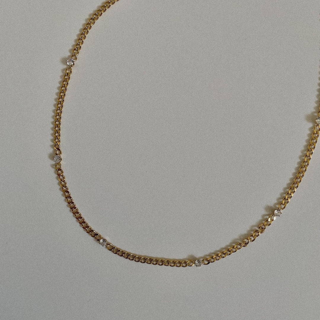 Stone Choker Necklace, 18k Gold Plated