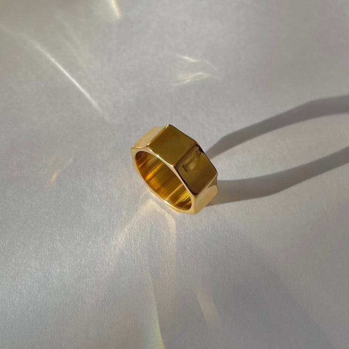 Octagon Ring, 18k Gold Plated
