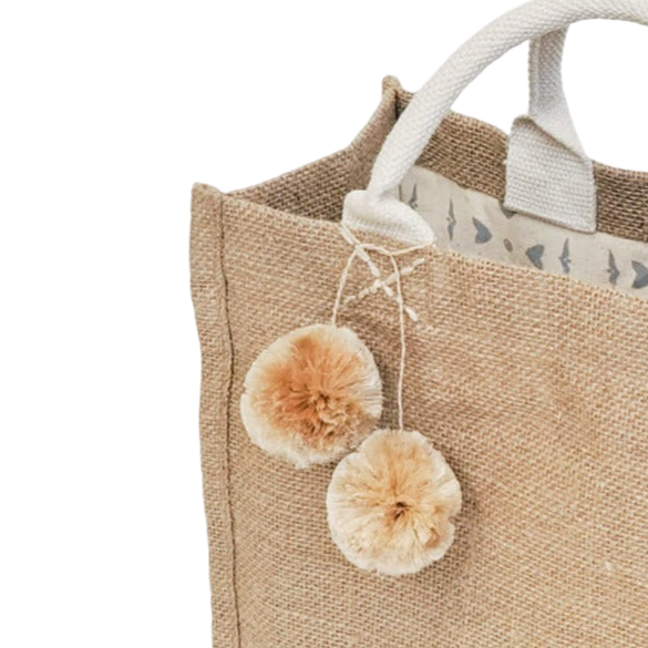 Jute Canvas Bag, Pompoms (Small)