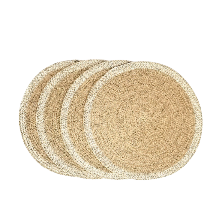 Jute Placemats, Natural with White Border (Set of 4)