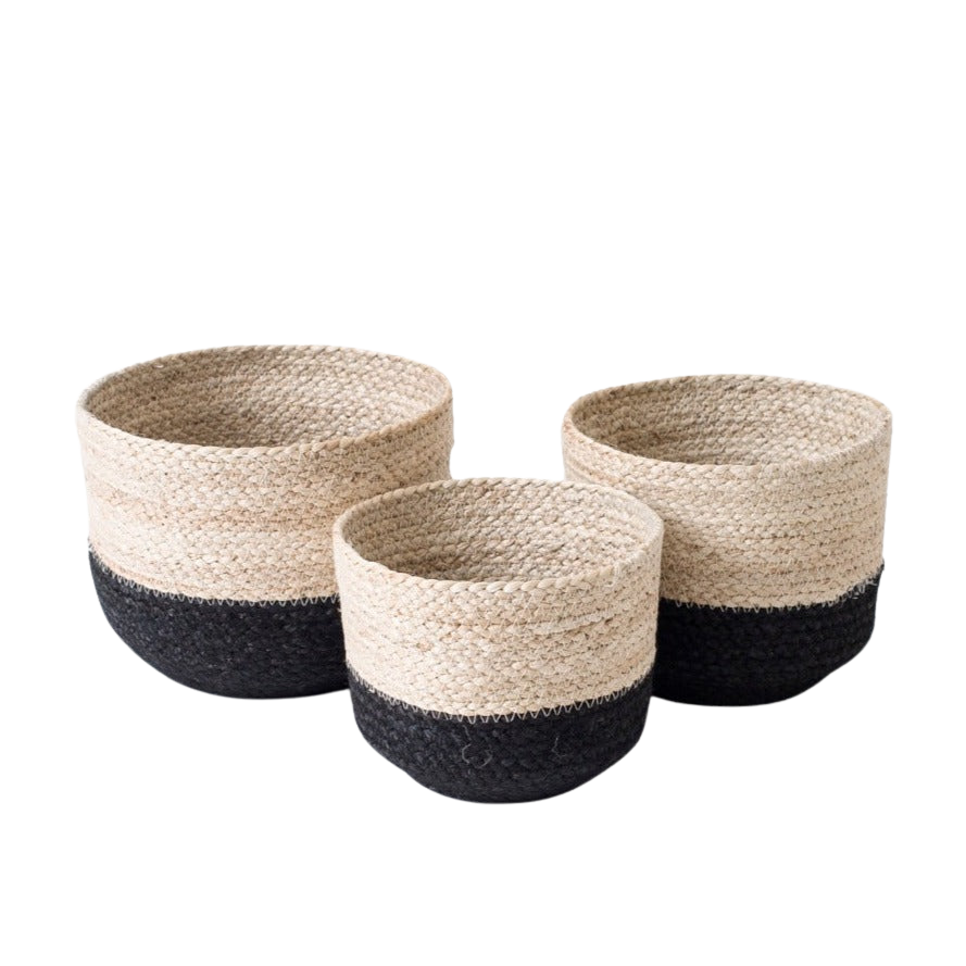 Braided Jute Bin, Natural & Black