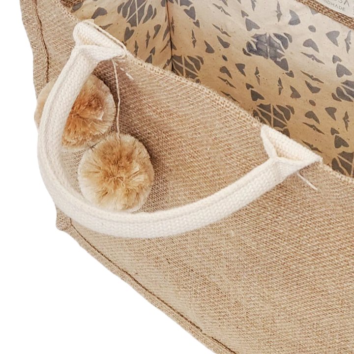 Jute Canvas Bag, Pompoms (Small)