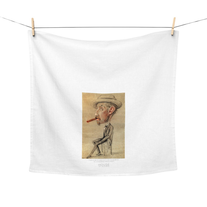 Kitchen Tea Towel, Caricature of a Man with a Big Cigar by Claude Monet